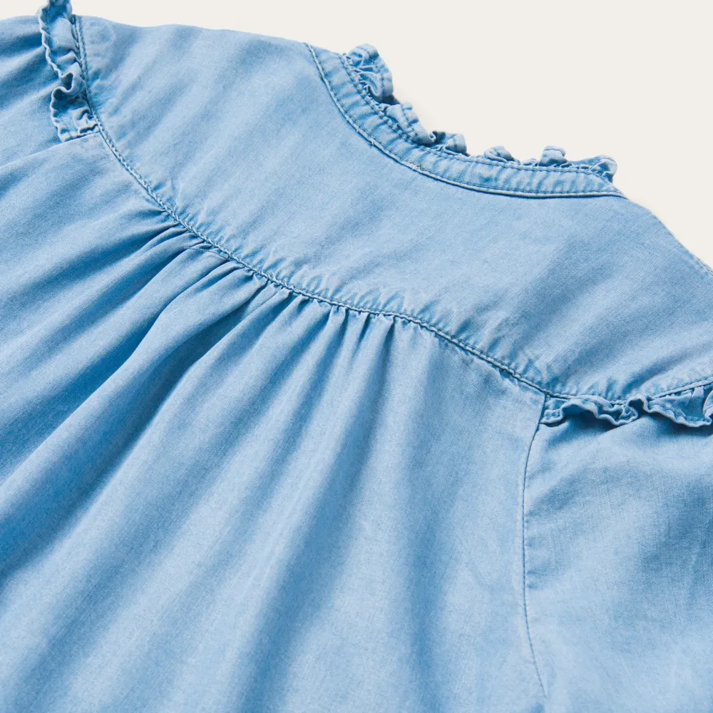 Stetson Lightweight Denim Peasant Blouse Blue Clearance