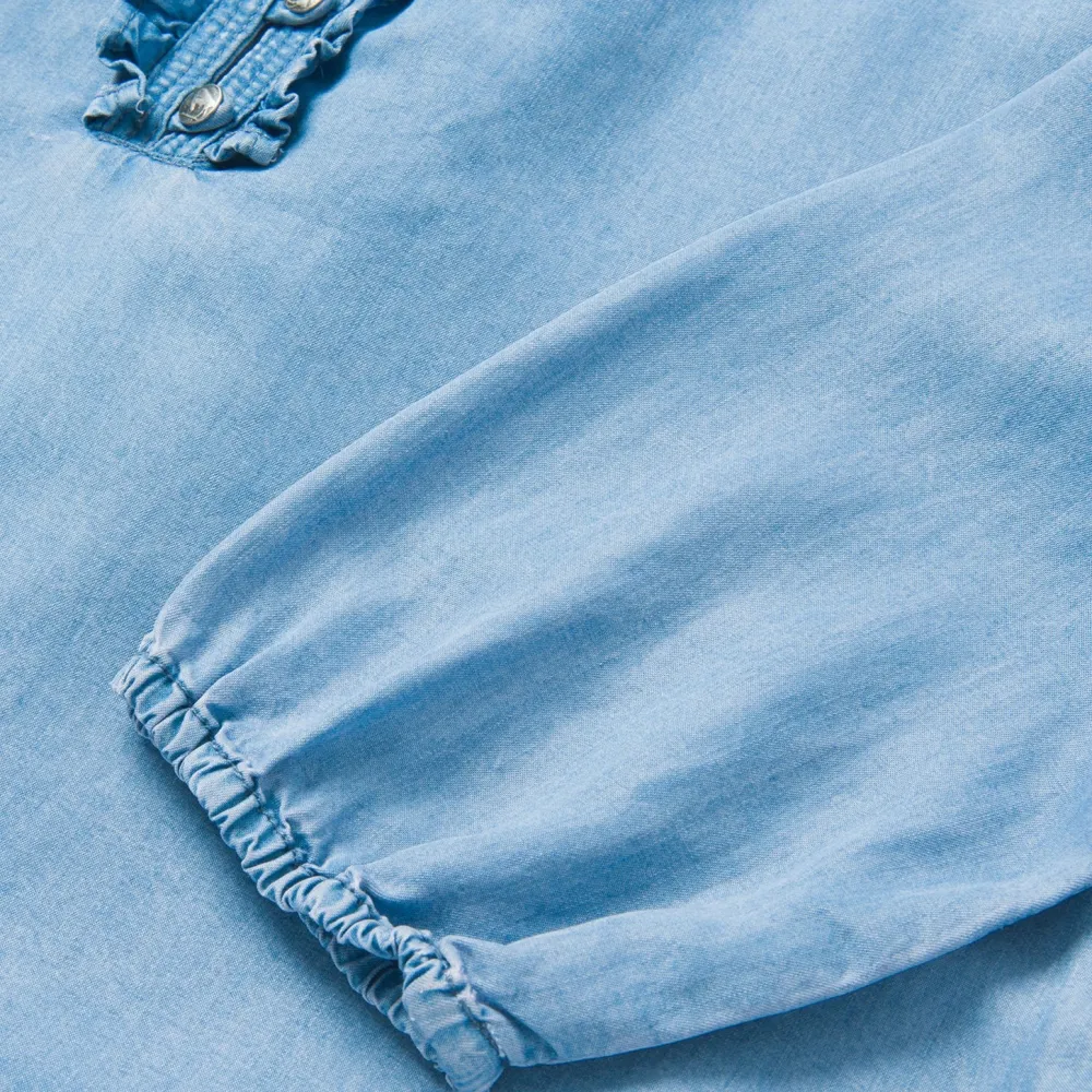 Stetson Lightweight Denim Peasant Blouse Blue Clearance
