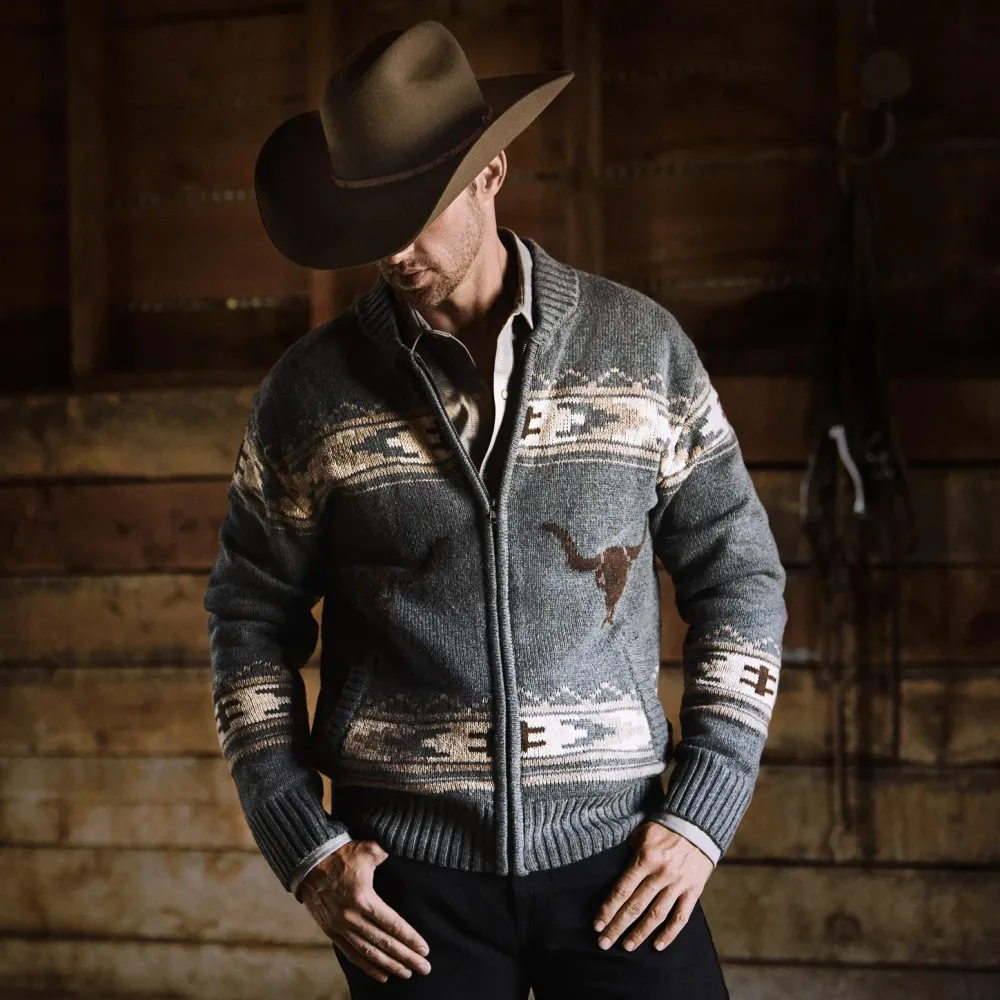 Stetson Longhorn Cardigan Grey New