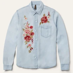 Stetson Long-Sleeved Embroidered Blouse Blue Sale