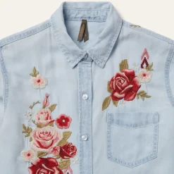Stetson Long-Sleeved Embroidered Blouse Blue Sale