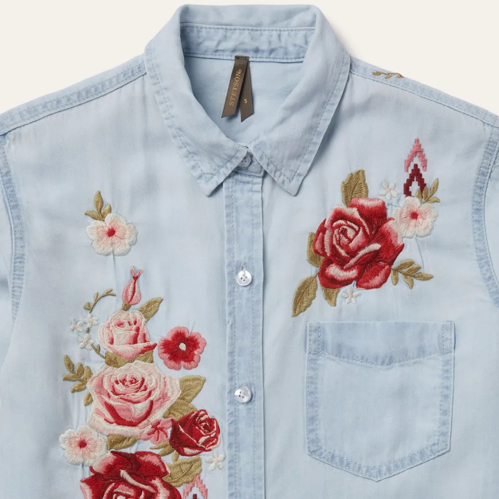 Stetson Long-Sleeved Embroidered Blouse Blue Sale