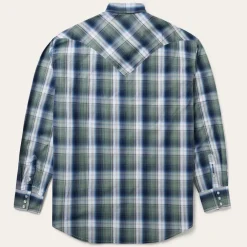 Stetson Lucky Diamond Plaid Western Shirt Green Clearance