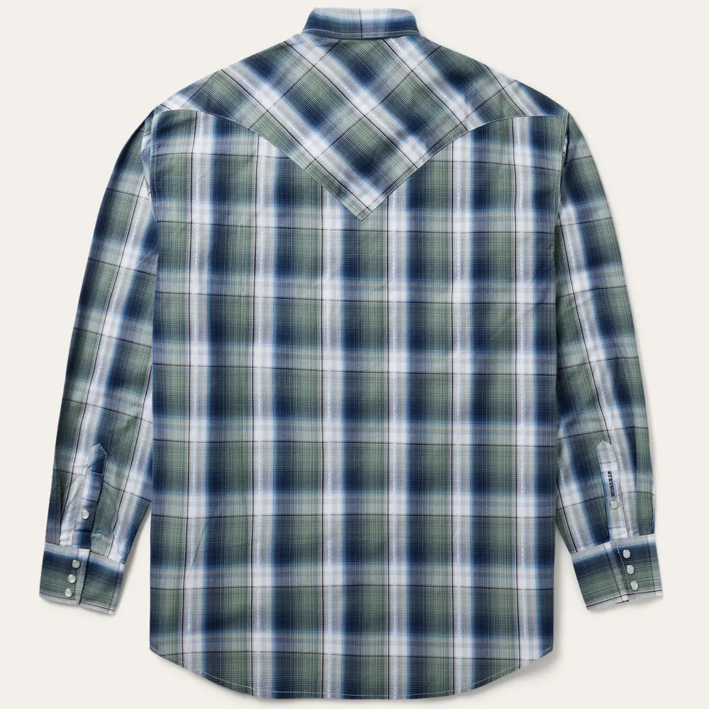 Stetson Lucky Diamond Plaid Western Shirt Green Clearance