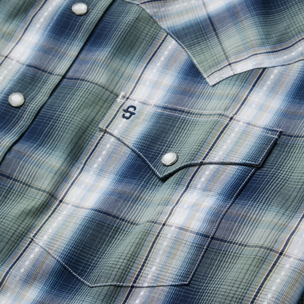 Stetson Lucky Diamond Plaid Western Shirt Green Clearance