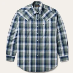 Stetson Lucky Diamond Plaid Western Shirt Green Outlet