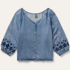 Stetson Lyocell Denim Snap Front Blouse Blue Best
