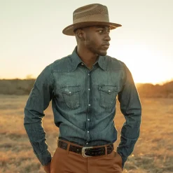 Stetson Medium Denim Shirt Blue Discount