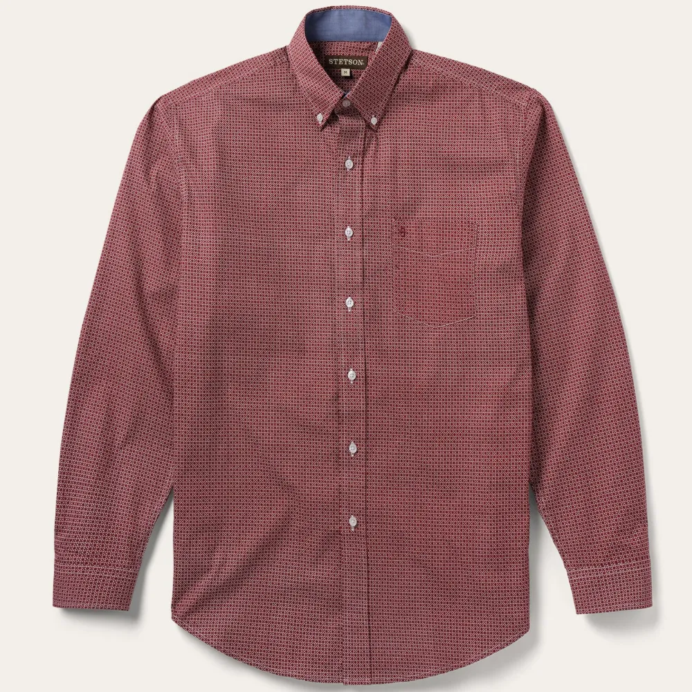 Stetson Micro Print Button-Front Shirt Red Hot