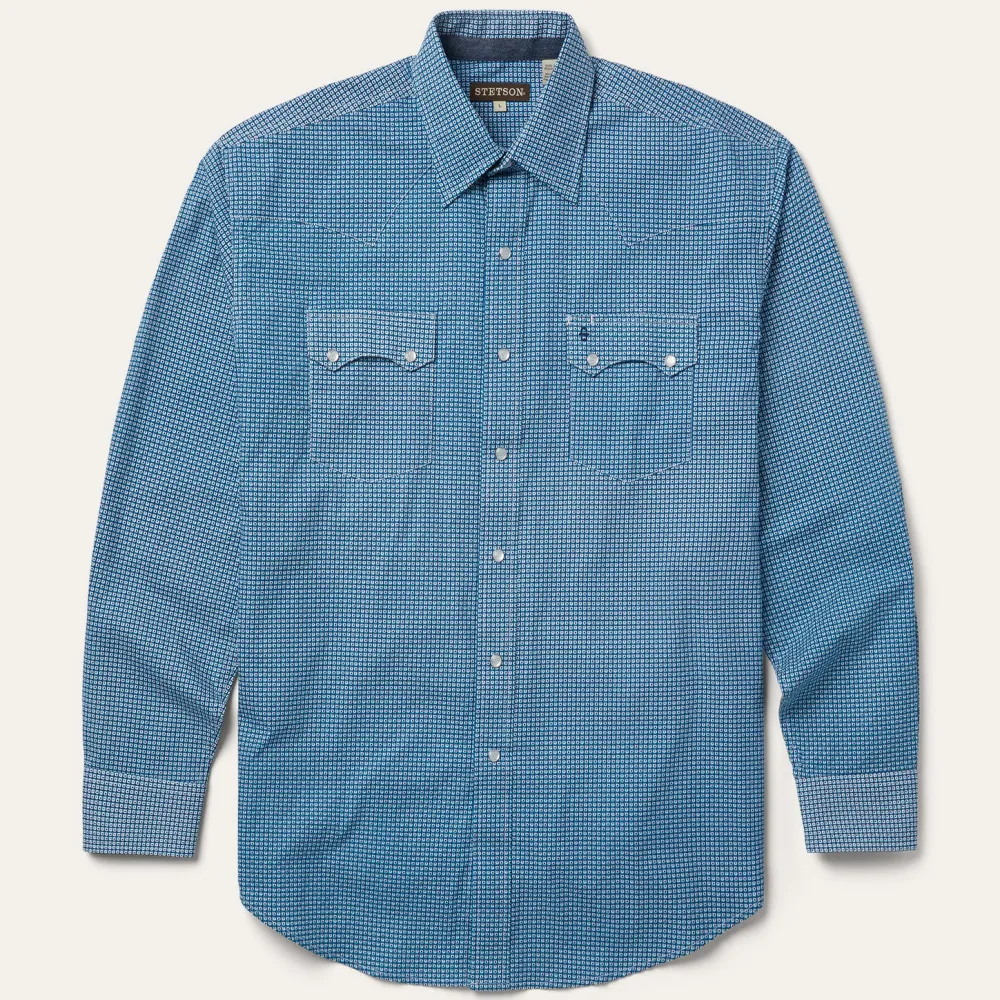 Stetson Micro Print Western Shirt Blue