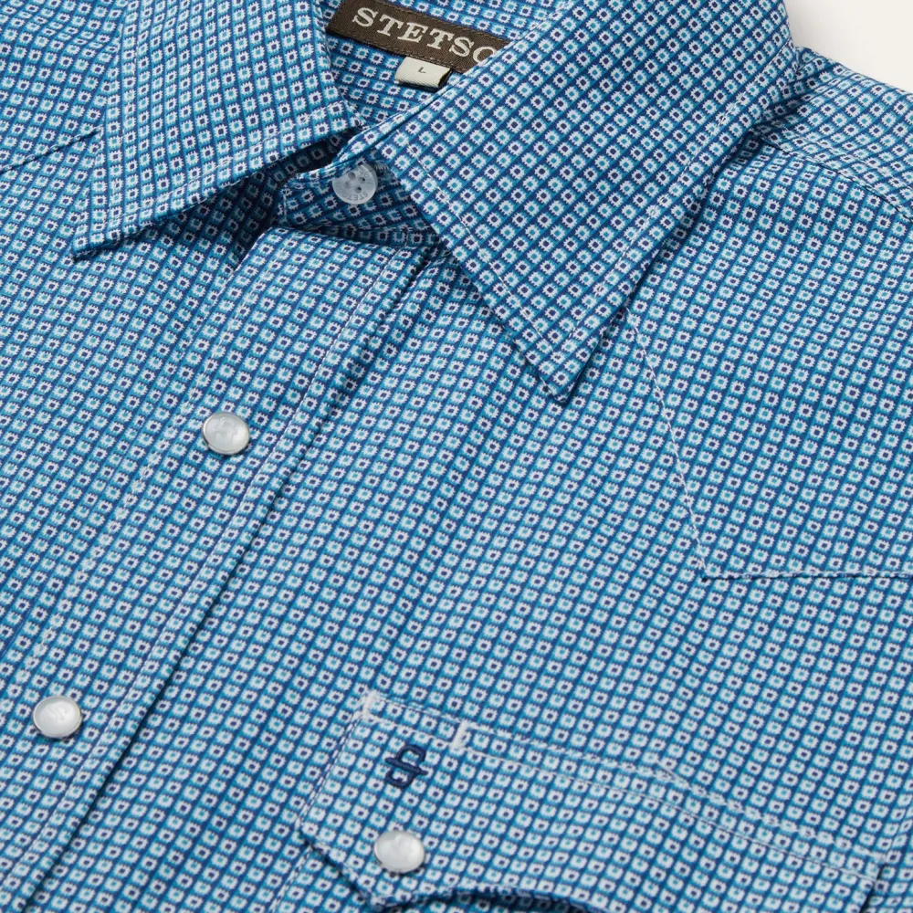 Stetson Micro Print Western Shirt Blue
