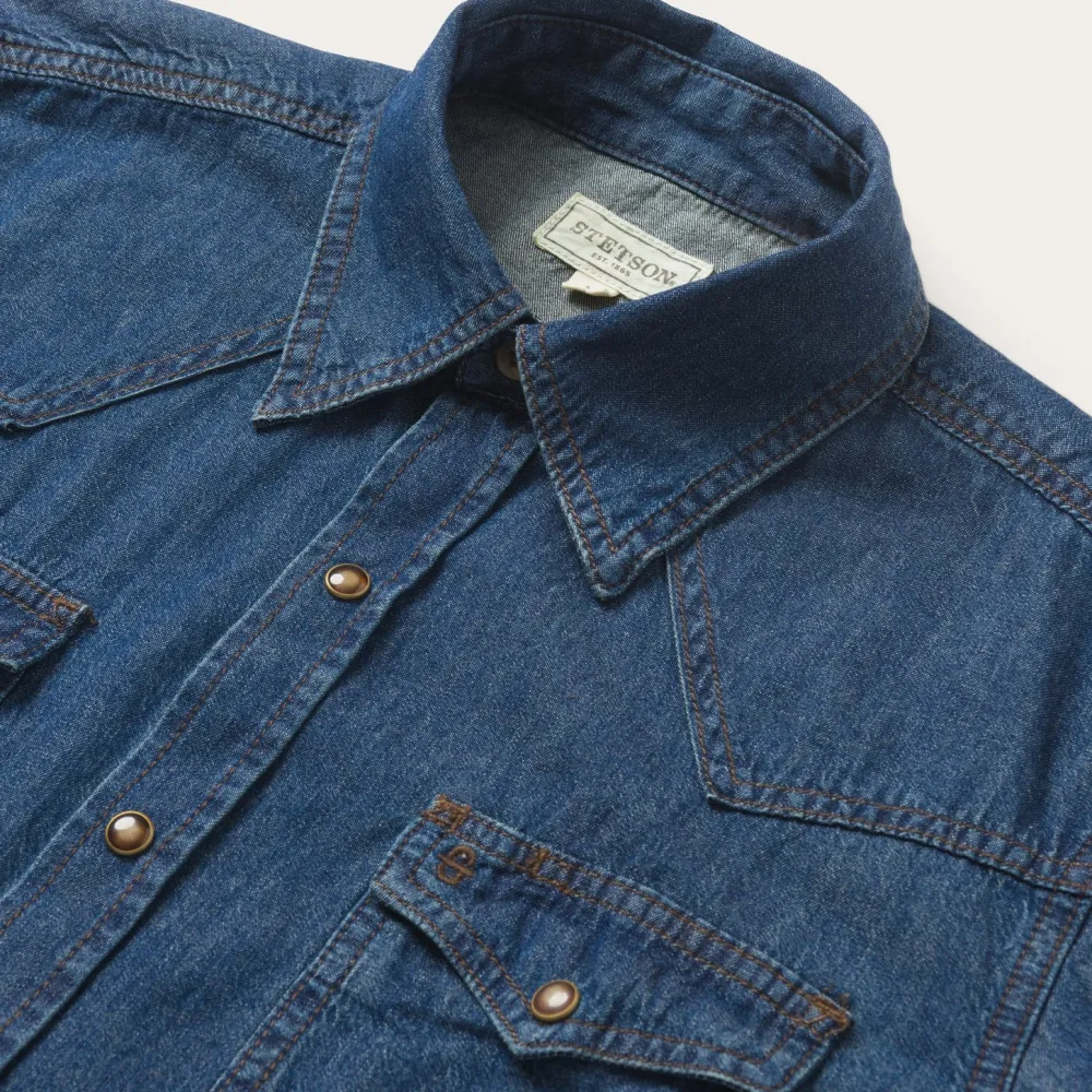 Stetson Modern Denim Western Shirt Blue New