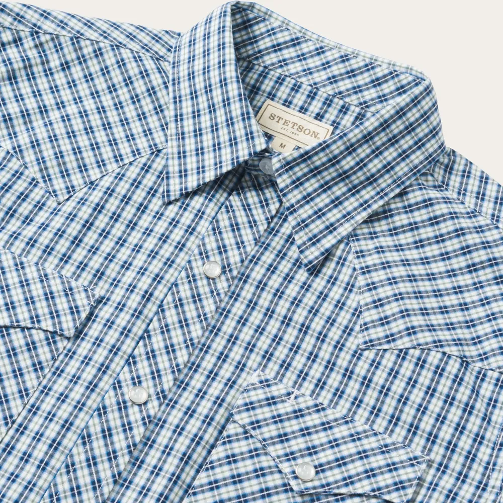 Stetson Modern Snap Front Shirt in Mini Check Blue Online
