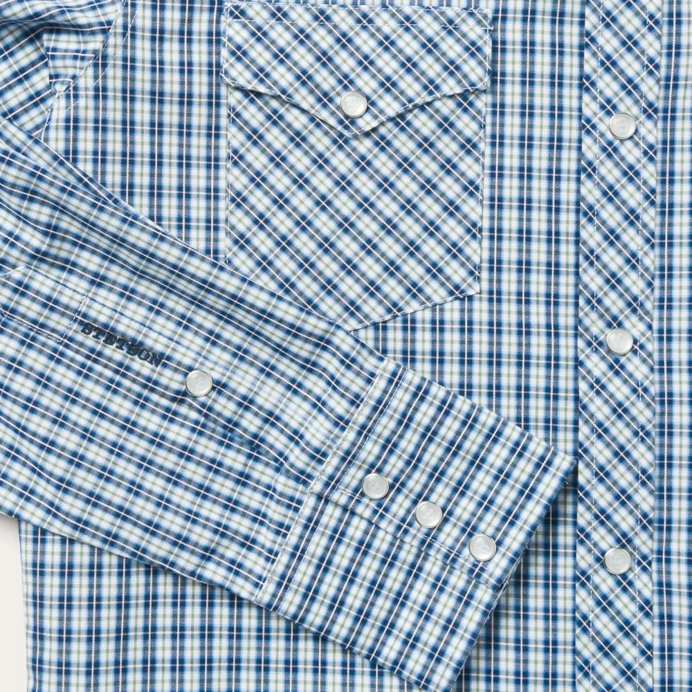 Stetson Modern Snap Front Shirt in Mini Check Blue Online