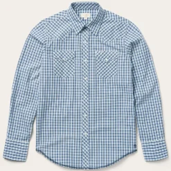 Stetson Modern Snap Front Shirt in Mini Check Blue Best