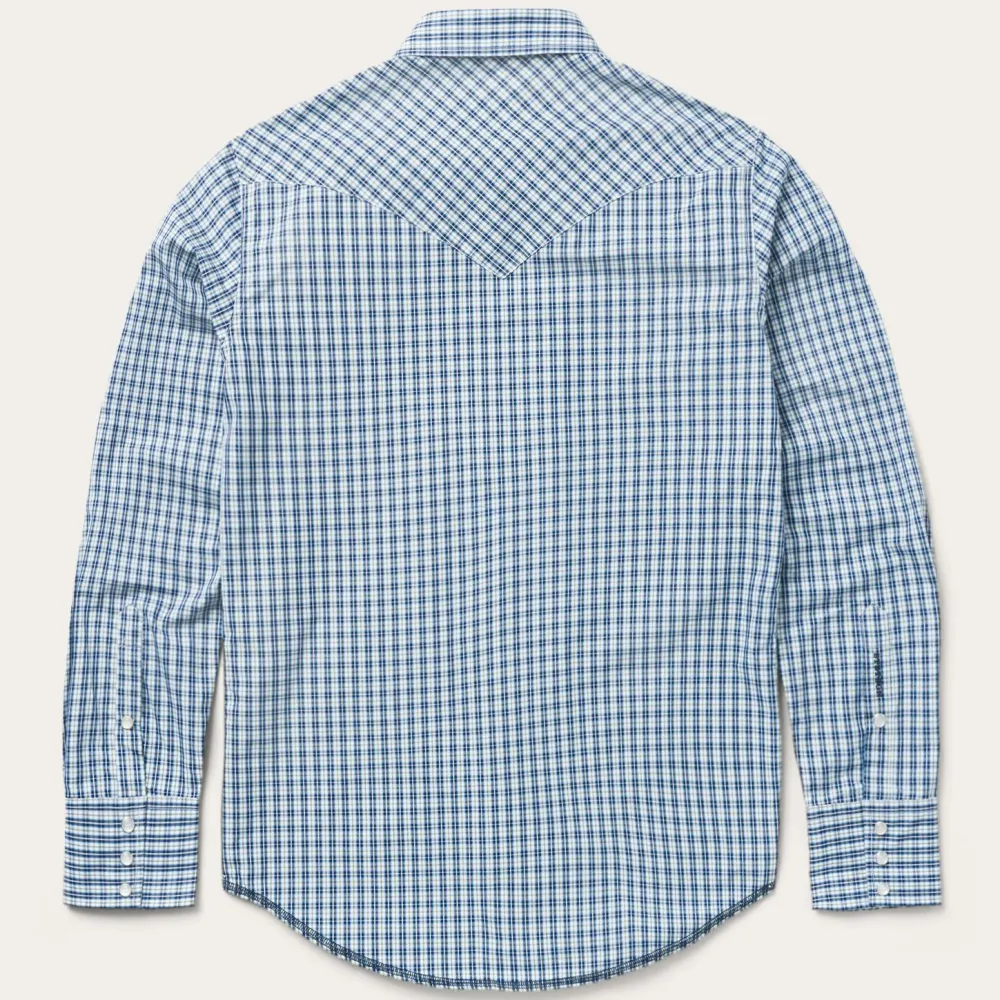 Stetson Modern Snap Front Shirt in Mini Check Blue Best