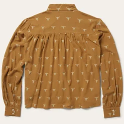 Stetson Mojave Longhorn Print Poet Blouse Brown