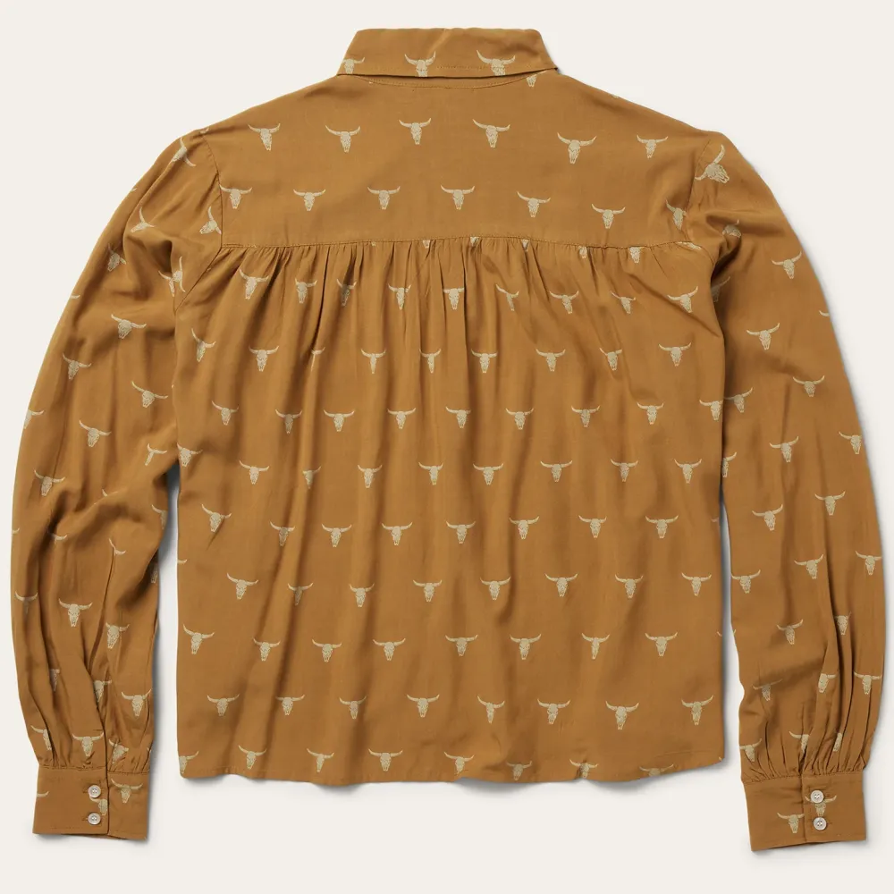 Stetson Mojave Longhorn Print Poet Blouse Brown