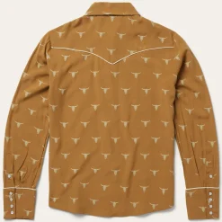 Stetson Mojave Longhorn Print Snap Western Shirt Brown Best