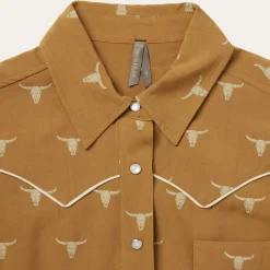 Stetson Mojave Longhorn Print Snap Western Shirt Brown Best