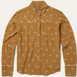 Stetson Mojave Longhorn Print Snap Western Shirt Brown Clearance