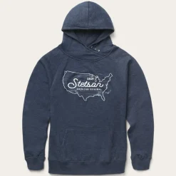 Stetson Navy Heather Fleece Knit Hooded Sweatshirt Blue Hot