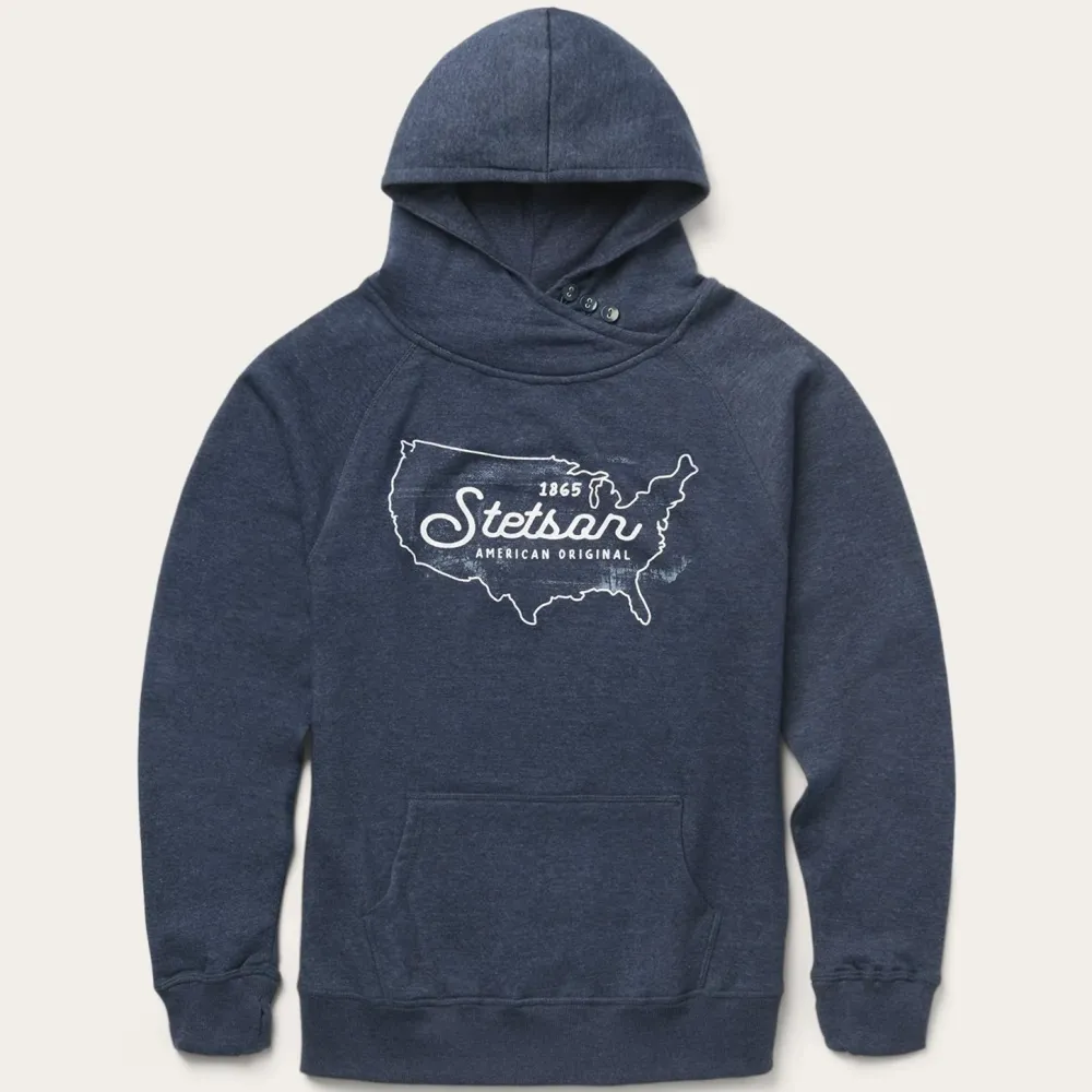 Stetson Navy Heather Fleece Knit Hooded Sweatshirt Blue Hot