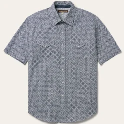 Stetson Navy Print Short Sleeve Western Shirt Blue