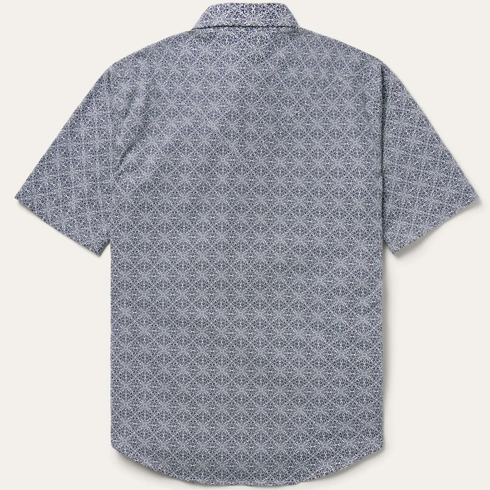 Stetson Navy Print Short Sleeve Western Shirt Blue