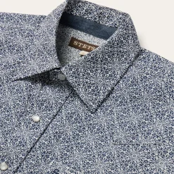 Stetson Navy Print Short Sleeve Western Shirt Blue Discount