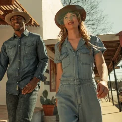Stetson Notch Collar Jumpsuit Blue Discount