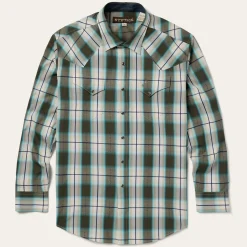 Stetson Olive Ombre Plaid Western Shirt Green