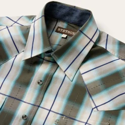 Stetson Olive Ombre Plaid Western Shirt Green Outlet