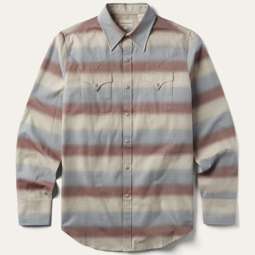 Stetson Ombre Stripe Twill Shirt Wine Clearance