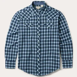 Stetson Plaid Twill Dobby Western Shirt Blue Discount