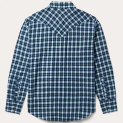 Stetson Plaid Twill Dobby Western Shirt Blue Discount