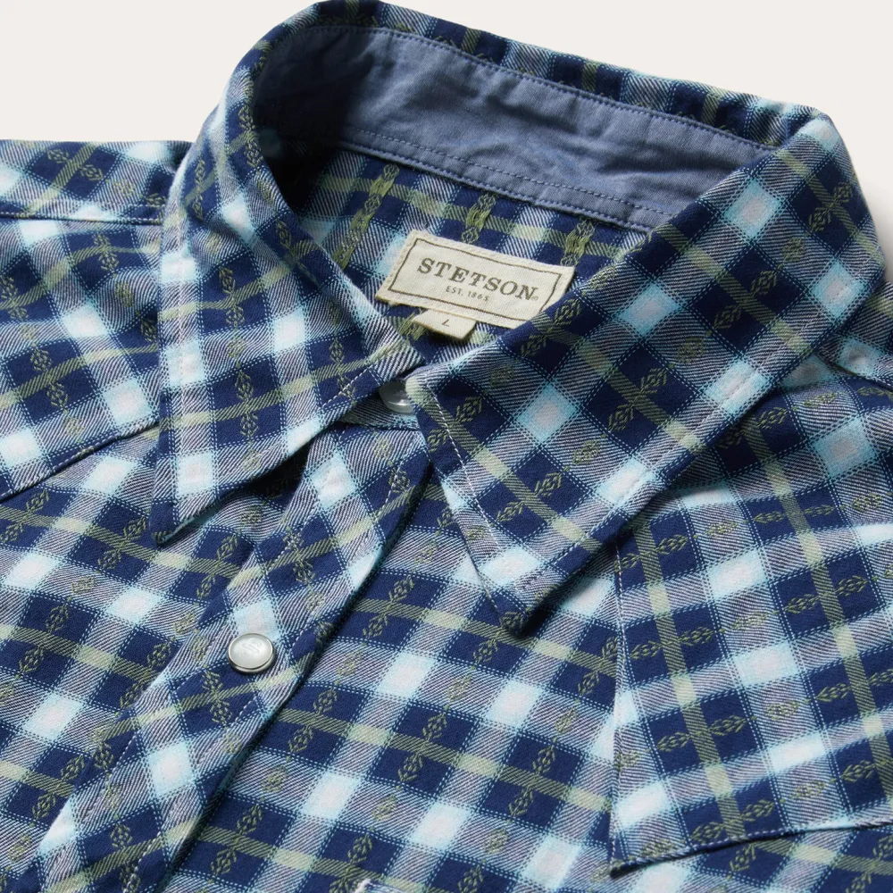 Stetson Plaid Twill Dobby Western Shirt Blue Discount