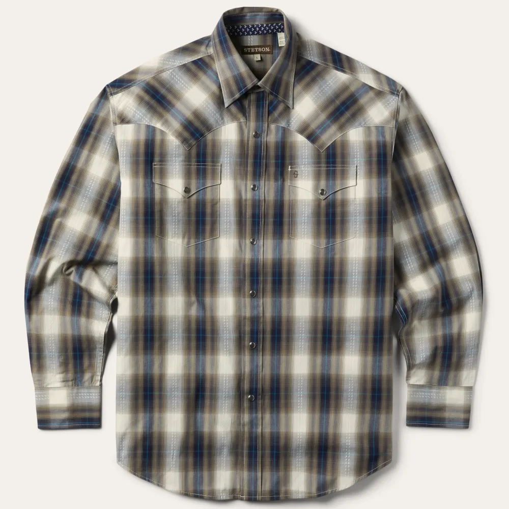 Stetson Ranch Plaid Dobby Western Shirt Brown Sale