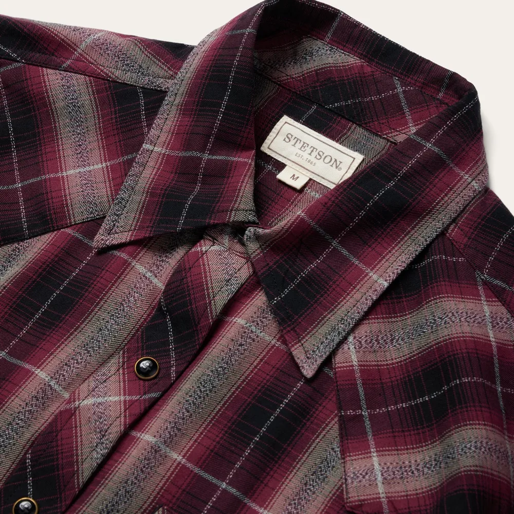 Stetson Marl Plaid Western Shirt Red Discount