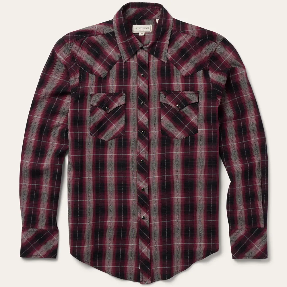 Stetson Marl Plaid Western Shirt Red New