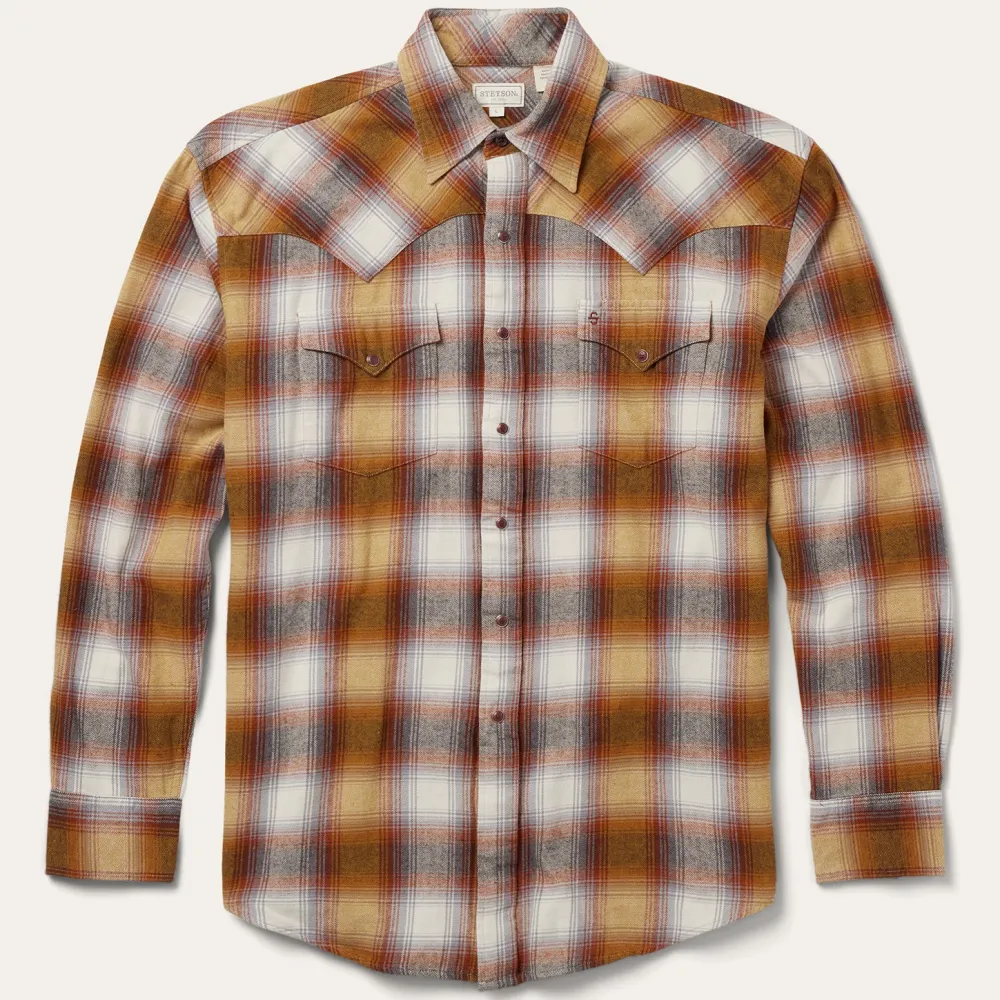 Stetson Rust Plaid Flannel Western Shirt Brown Clearance