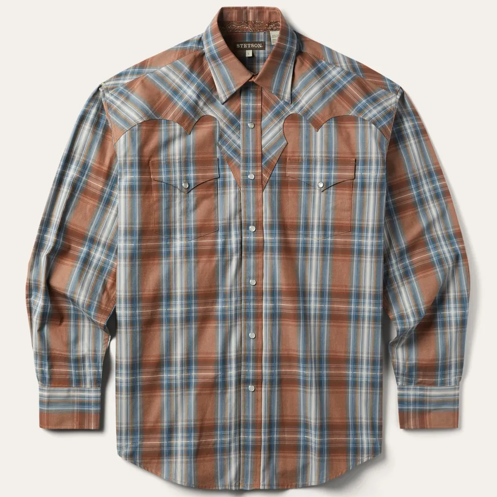 Stetson Rustic Plaid Western Shirt Brown Clearance
