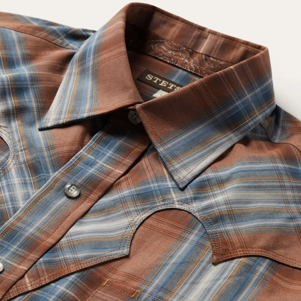 Stetson Rustic Plaid Western Shirt Brown Hot