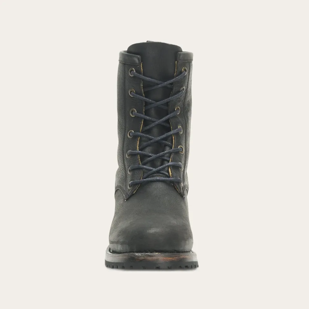 Stetson Sam Lace Up Leather Lug Boots Black Outlet