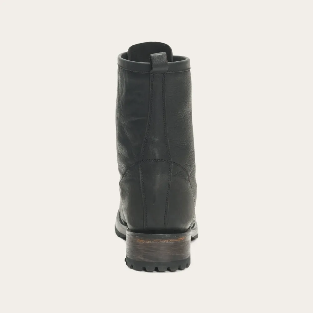 Stetson Sam Lace Up Leather Lug Boots Black Outlet