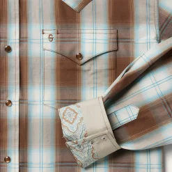 Stetson Sand Ombre Plaid Western Shirt Brown Hot