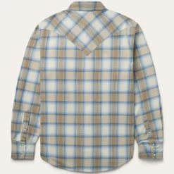 Stetson Sand Plaid Dobby Western Shirt Brown Outlet