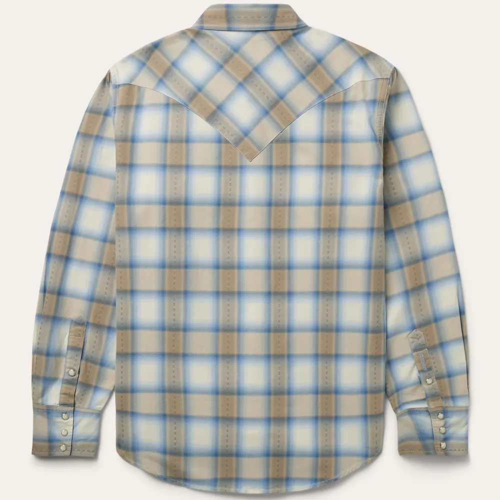 Stetson Sand Plaid Dobby Western Shirt Brown Hot