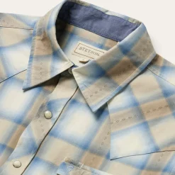 Stetson Sand Plaid Dobby Western Shirt Brown Hot