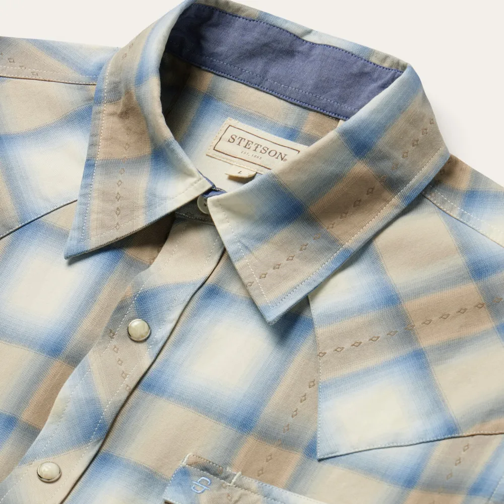 Stetson Sand Plaid Dobby Western Shirt Brown Hot